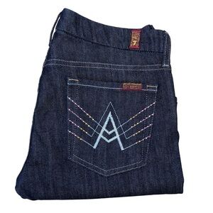 7 For All Mankind “A” Pocket Swarovski Crystals Flare Dark Blue Wash Jeans 29